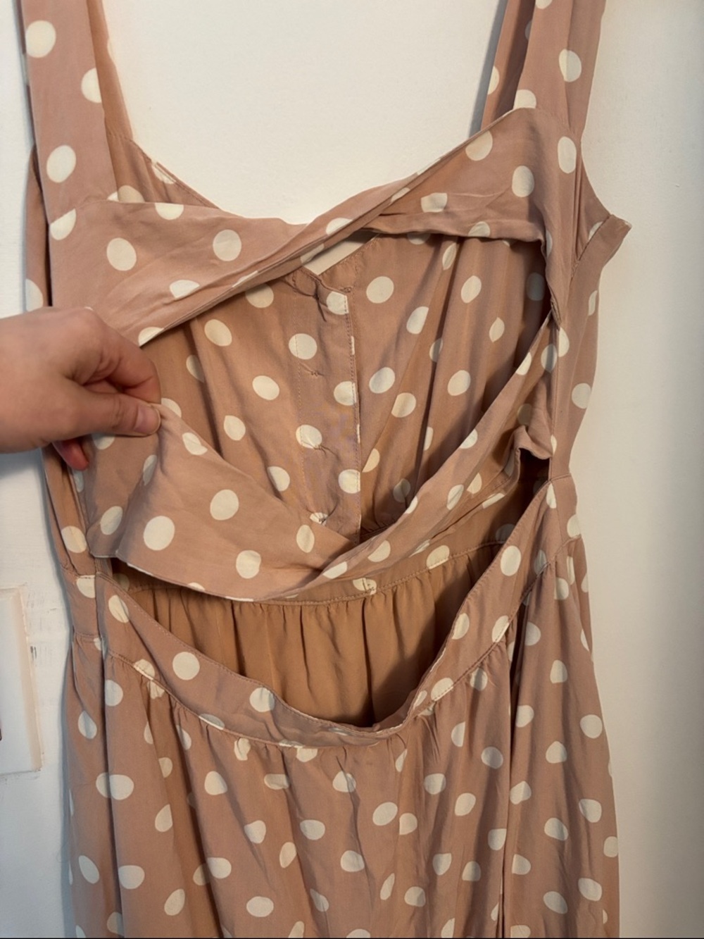 Reformation Dusty Pink Blush Polka Dot Sleeveless Midi Dress Open Back Sz Medium - Picture 5 of 8
